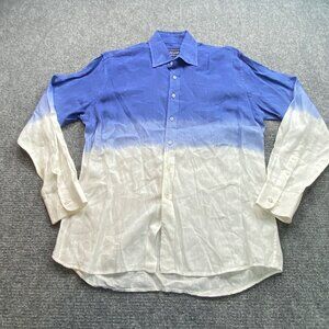 David Smith Australia Shirt Men's Medium Blue &‎ White Ombre Linen Coastal Beach